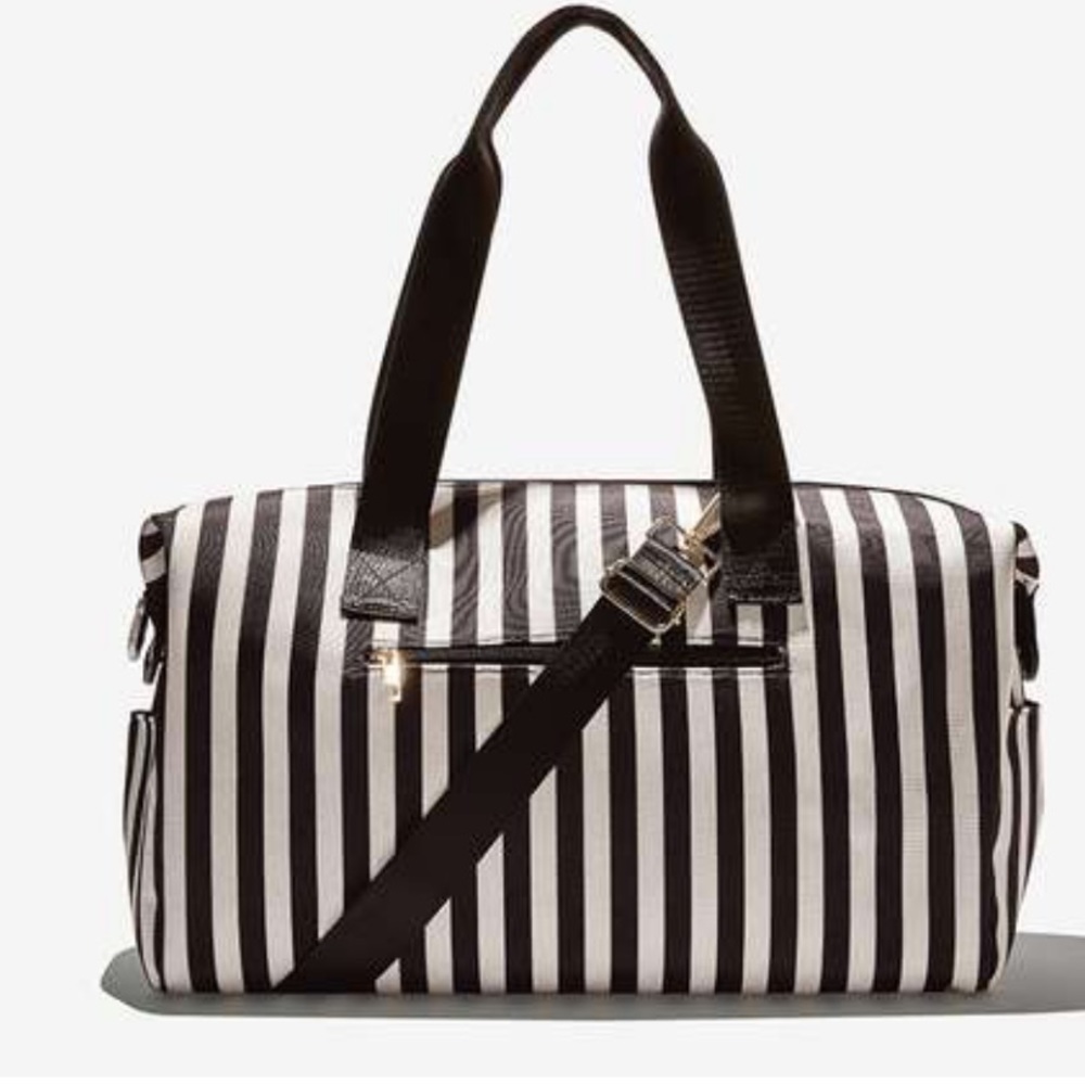 NWT Alice + Olivia A+O X FABFITFUN DUFFLE BAG in Positano Stripe Sm Black
